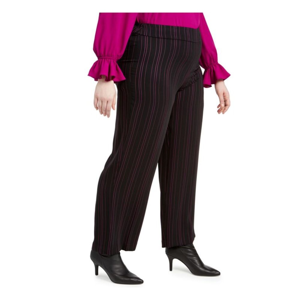 BAR III Womens Black Pinstripe Wear To Work Wide Leg Pants 22W - Picture 3 of 4